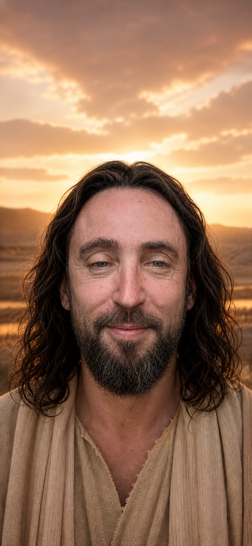 The approved Michael-3 Jesus portrait in warm evening light